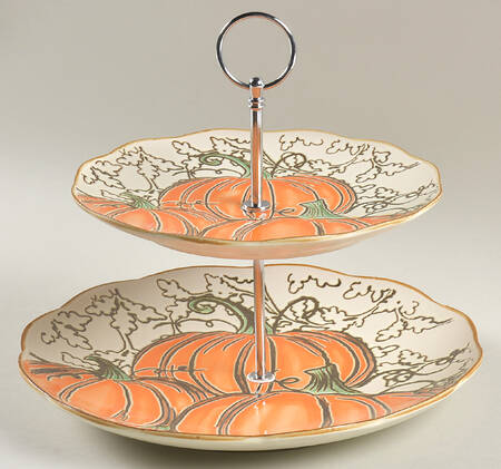 Gold Pumpkin 2 Tiered Serving Tray (Dinner & Salad Plate)