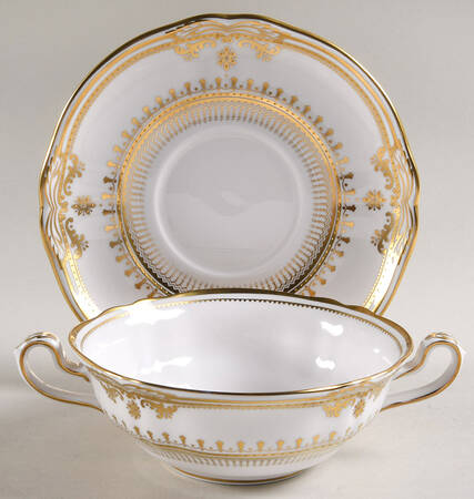 Lancaster Gold Footed Cream Soup Bowl & Saucer Set