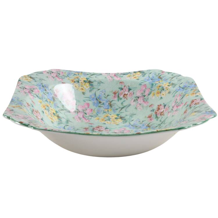 Melody (Smooth, Green Trim) 9" Round Vegetable Bowl