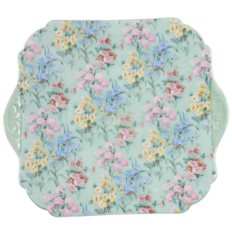 Melody (Smooth, Green Trim) Handled Cake Plate