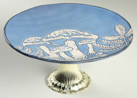 Bubble Blue Mushroom Cake Stand with 4"-5" Metal Pedestal  Hc