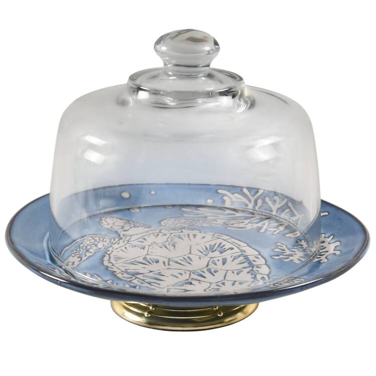 Tide Tranquility 6 1/2"-7 1/2" Footed Cheese Plate w/ Glass Dome HC