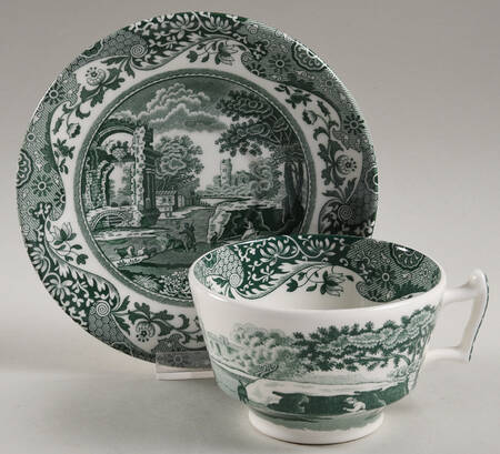 Heritage Green Italian Flat Cup & Saucer Set