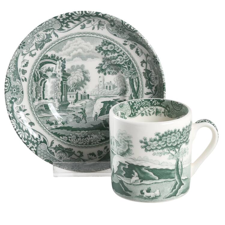 Heritage Green Italian Flat Demitasse Cup & Saucer Set
