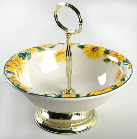 Sunflower 6"-7" Handled Footed Nut Dish HC
