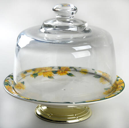 Sunflower 6 1/2"-7 1/2" Footed Cheese Plate w/ Glass Dome HC