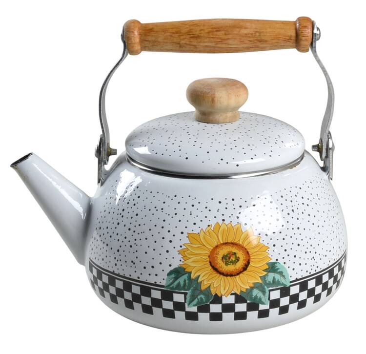 Sunny (Light Or Dark Yellow Flowers) Metal Kettle & Lid
