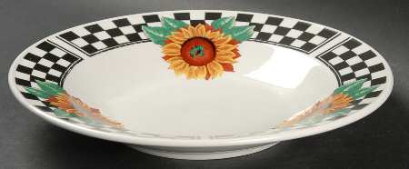 Sunny (Light Or Dark Yellow Flowers) Large Rim Soup Bowl