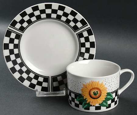 Sunny (Light Or Dark Yellow Flowers) Flat Cup & Saucer Set by Tabletops Unlimited