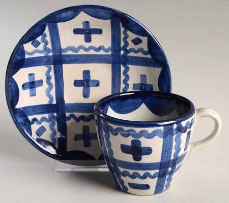Blue Plaid Flat Cup & Saucer Set