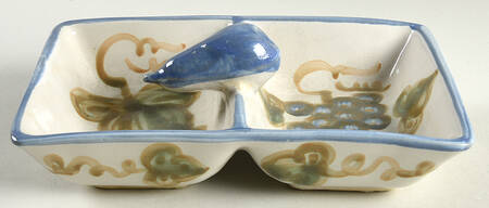 Vintage Blue Rectangular Divided Vegetable Bowl