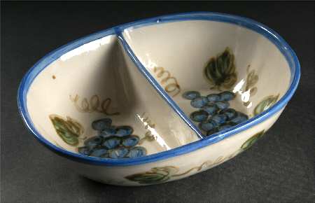 Vintage Blue 10" Oval Divided Vegetable Bowl