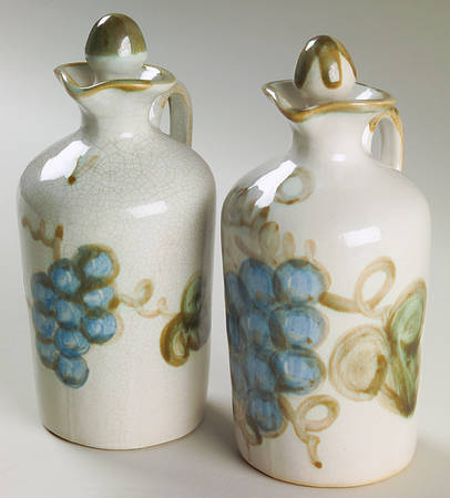 Vintage Olive Green Vinegar and Oil Set with Stoppers