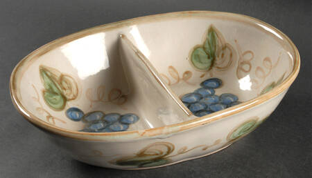 Vintage Olive Green 11" Oval Divided Vegetable Bowl