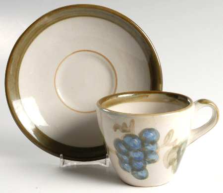 Vintage Olive Green Flat Cup & Saucer Set