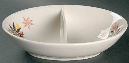 Calico Leaves 9" Oval Divided Vegetable Bowl