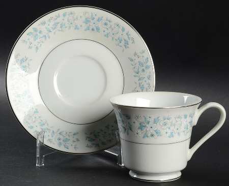Brocade (Platinum Trim) Footed Cup & Saucer Set