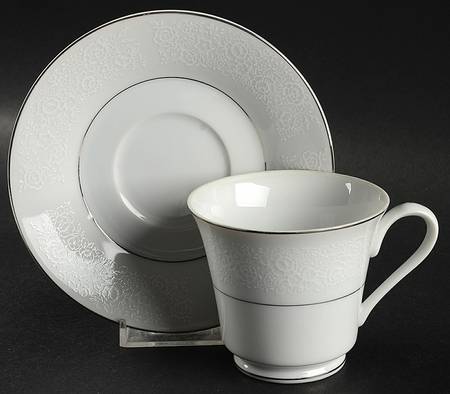 Platina Lace Footed Cup & Saucer Set