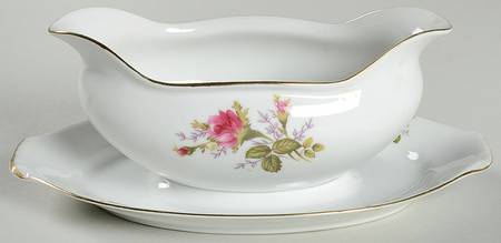 Moss Rose Gravy Boat with Attached Underplate
