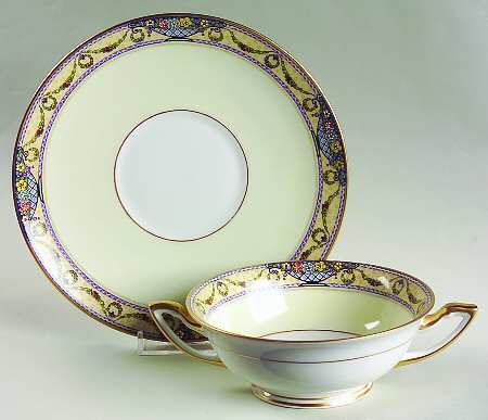 The Arlington (White Cream Border) Footed Cream Soup Bowl & Saucer Set