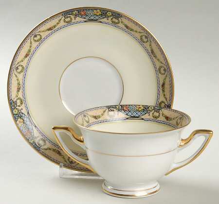The Arlington (White Cream Border) Footed Bouillon Cup & Saucer