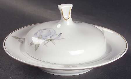 Blue Rose (Gold Trim) Round Covered Butter