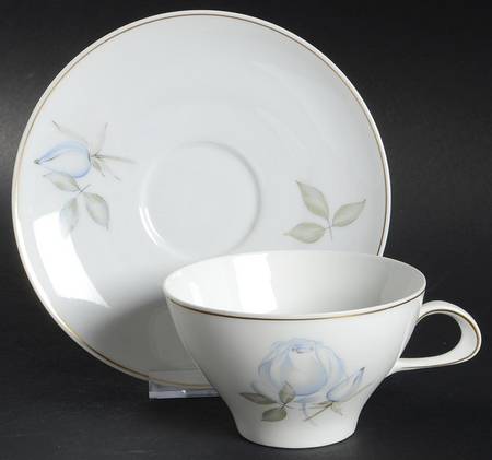Blue Rose (Gold Trim) Flat Cup & Saucer Set