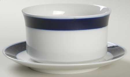 Brushed Cobalt Gravy Boat with Attached Underplate