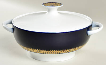 Cobalt Gold Round Covered Vegetable