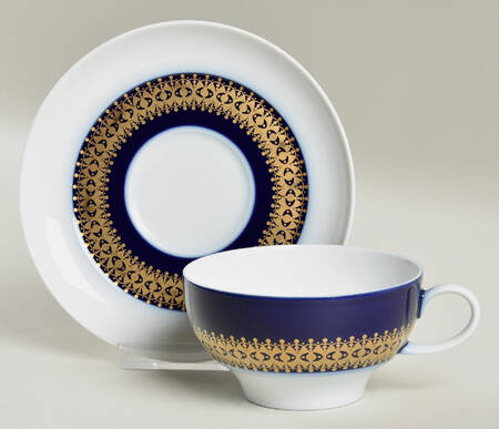 Cobalt Gold Flat Cup & Saucer Set