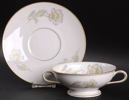 Pastel Poppy (Smooth) Footed Cream Soup Bowl & Saucer Set