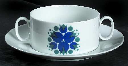 Pinwheel Blue Flat Cream Soup Bowl & Saucer Set