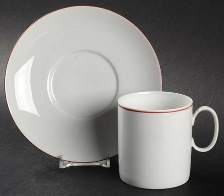 Red Trim Flat Cup & Saucer Set