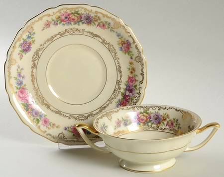 Rosedale Footed Cream Soup Bowl & Saucer Set