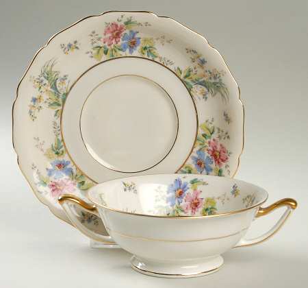 Lady Hamilton Footed Cream Soup Bowl & Saucer Set