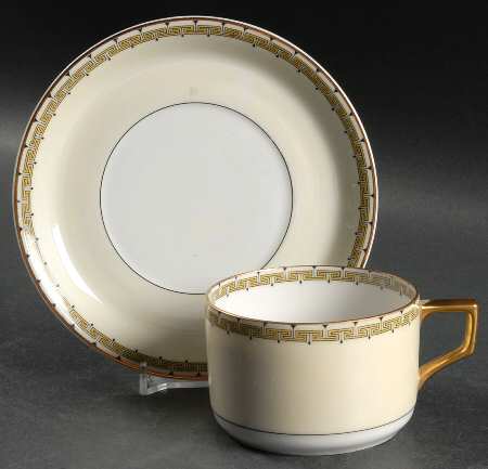 Athena (Yellow Key) Flat Cup & Saucer Set