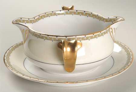 Athena (Yellow Key) Gravy Boat with Attached Underplate
