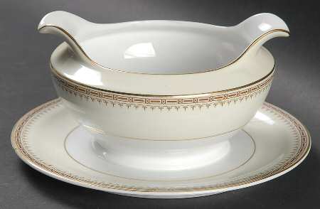 Athena (Brown Blocks) Gravy Boat with Attached Underplate