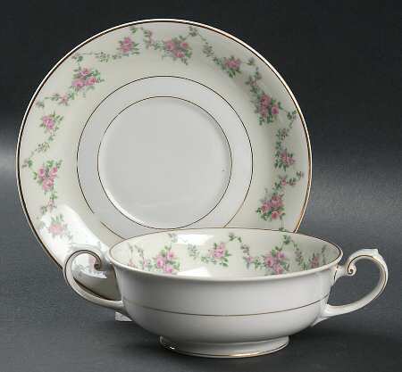 Garland Rose Footed Cream Soup Bowl & Saucer Set
