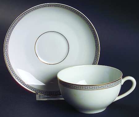Greek Key Flat Cup & Saucer Set
