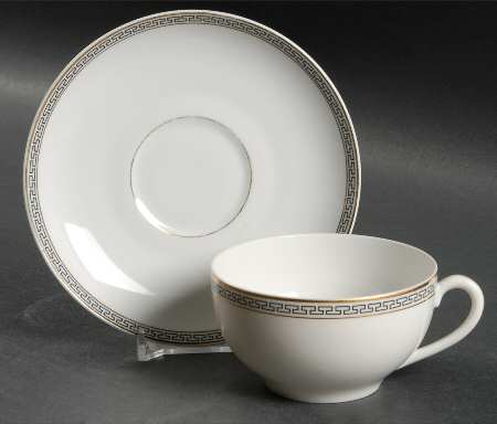 Greek Key Flat Cup & Saucer Set