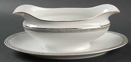 Greek Key Gravy Boat with Attached Underplate