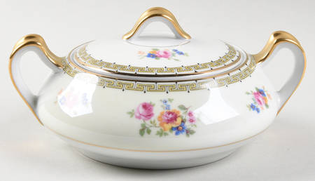 Rosemary (Floral, Greek Key Design) Sugar Bowl & Lid