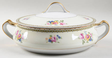 Rosemary (Floral, Greek Key Design) Round Covered Vegetable
