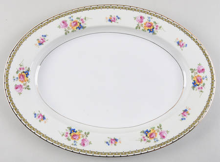 Rosemary (Floral, Greek Key Design) 14" Oval Serving Platter