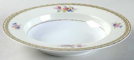 Rosemary (Floral, Greek Key Design) Rim Soup Bowl