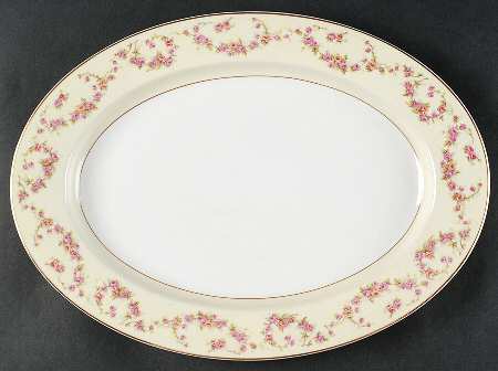 Rosemary (Small Pink Roses) 14" Oval Serving Platter
