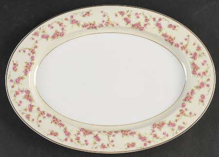 Rosemary (Small Pink Roses) 12" Oval Serving Platter