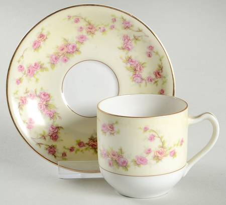 Rosemary (Small Pink Roses) Flat Demitasse Cup & Saucer Set