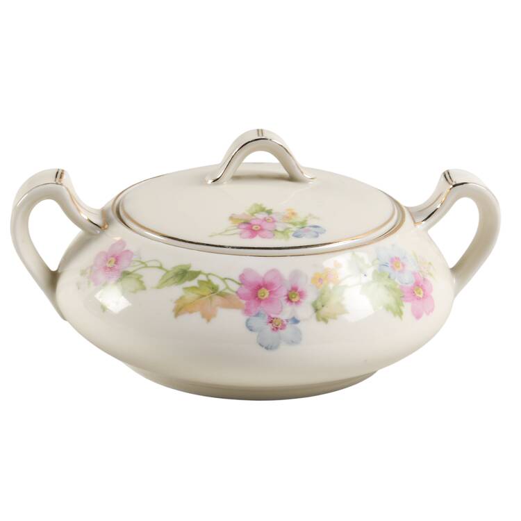 Springtime (Ivory Background, Pink Blue Gray) Sugar Bowl & Lid